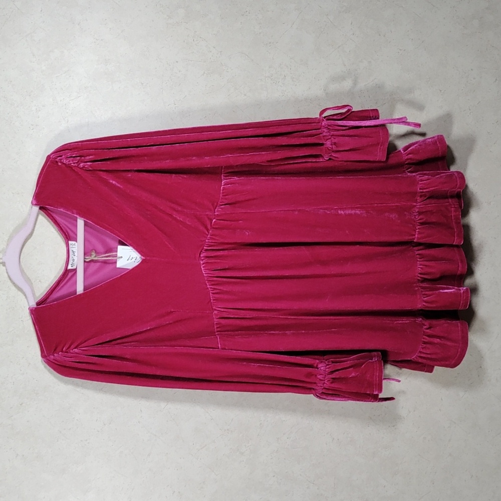 H145 New In pink velour v-neck L/S mini dress M NWT
